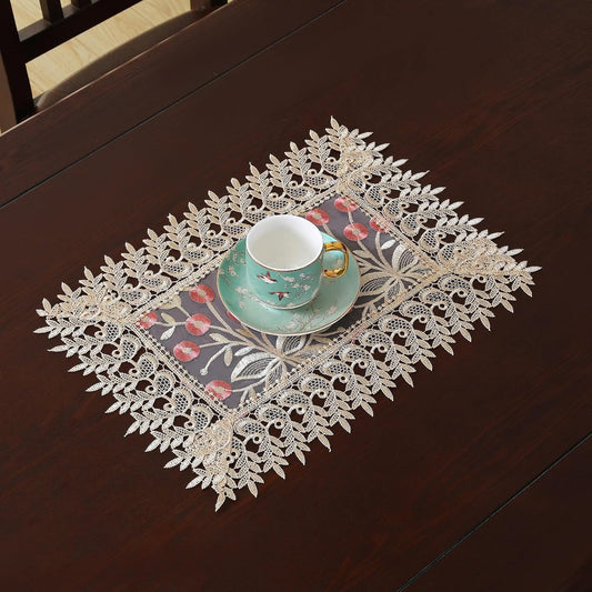 Lace Placemats Set of 2 Embroidered Dinning Table Lace Place Mats with Fashionable Flower Design, Vintage Crochet Lunchmat Doilies, Hollow Vase Mat for Home Kitchen Wedding Decoratio 2pcs(Pink)