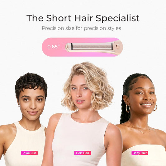 TYMO Cordless Mini Flat Iron, 0.65" Mini Hair Straightener Pencil Curling Iron for Short Hair, 200M Ions Lightweight Ceramic Curler for Pixie Cut, Bob & Curls, 3X Less Heat Damage, Dual Voltage, Pink