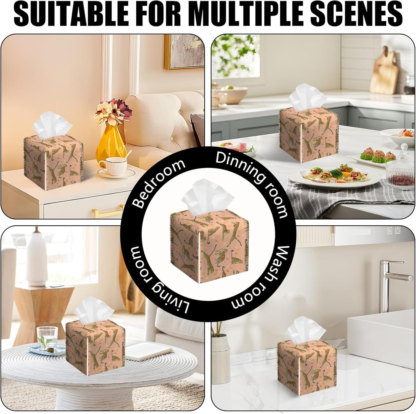 2 Pack Pink Cheetah Tissue Box Cover Square Animal PU Leather Tissue Box Holder Waterproof Facial Paper Organizer Dispenser for Bathroom Kitchen Home Office Car
