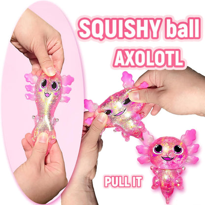 Squishy Axolotl Sugar Stress Balls Squeeze Toy for Kids, Slow Rise Squishy Axolotl Sensory Fidget Toys, Glitter Axolotl Sugar Squeeze Stress Ball Easter Basket Stuffers (Pink)