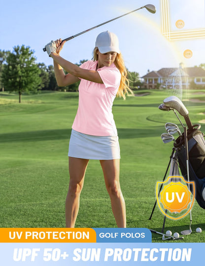 TACVASEN Women's Golf Polo Shirts Short Sleeve UPF 50+ Sun Protection Golf Shirts for Women Quick Dry Collared Polos