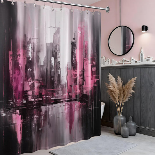Black and Pink Shower Curtain Abstract Art Painting for Modern Bathroom Decor, Waterproof Fabric 70 x 72 inch with Hooks