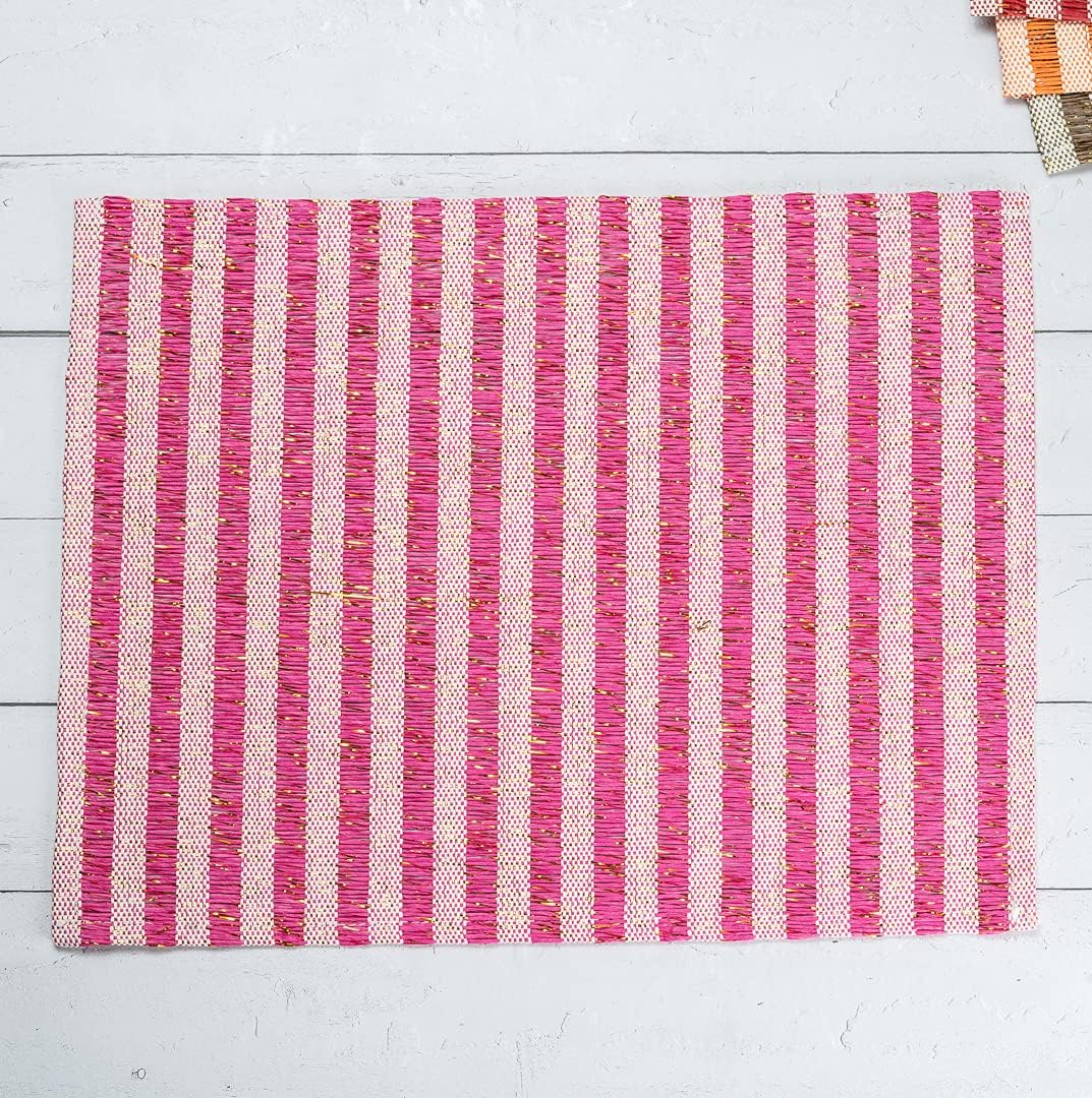 Restaurantware 16 x 12 Inch Dining Table Placemats Set Of 6 Rectangle Kitchen Table Mats - Pink Stripes Easy To Clean Pink Plastic Striped Placemats Wipeable Durable