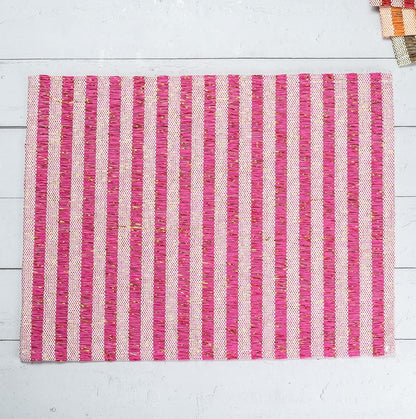 Restaurantware 16 x 12 Inch Dining Table Placemats Set Of 6 Rectangle Kitchen Table Mats - Pink Stripes Easy To Clean Pink Plastic Striped Placemats Wipeable Durable