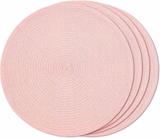 FunWheat Round Braided Placemats Set of 4 Place mats for Dining Tables Woven Heat Resistant Table Mats 15 inch (Pink,4pcs)