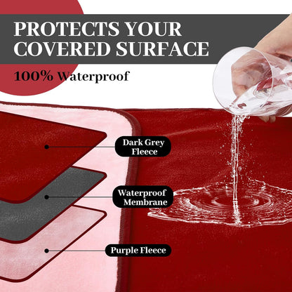 Tisancy Waterproof Blanket for Bed Couch Sofa, 40''x60'' Reversible & Washable, Fleece and Flannel Waterproof Mat, Water Resistant Bed Cover, Leakproof Mattress Protector(Light Pink/red)