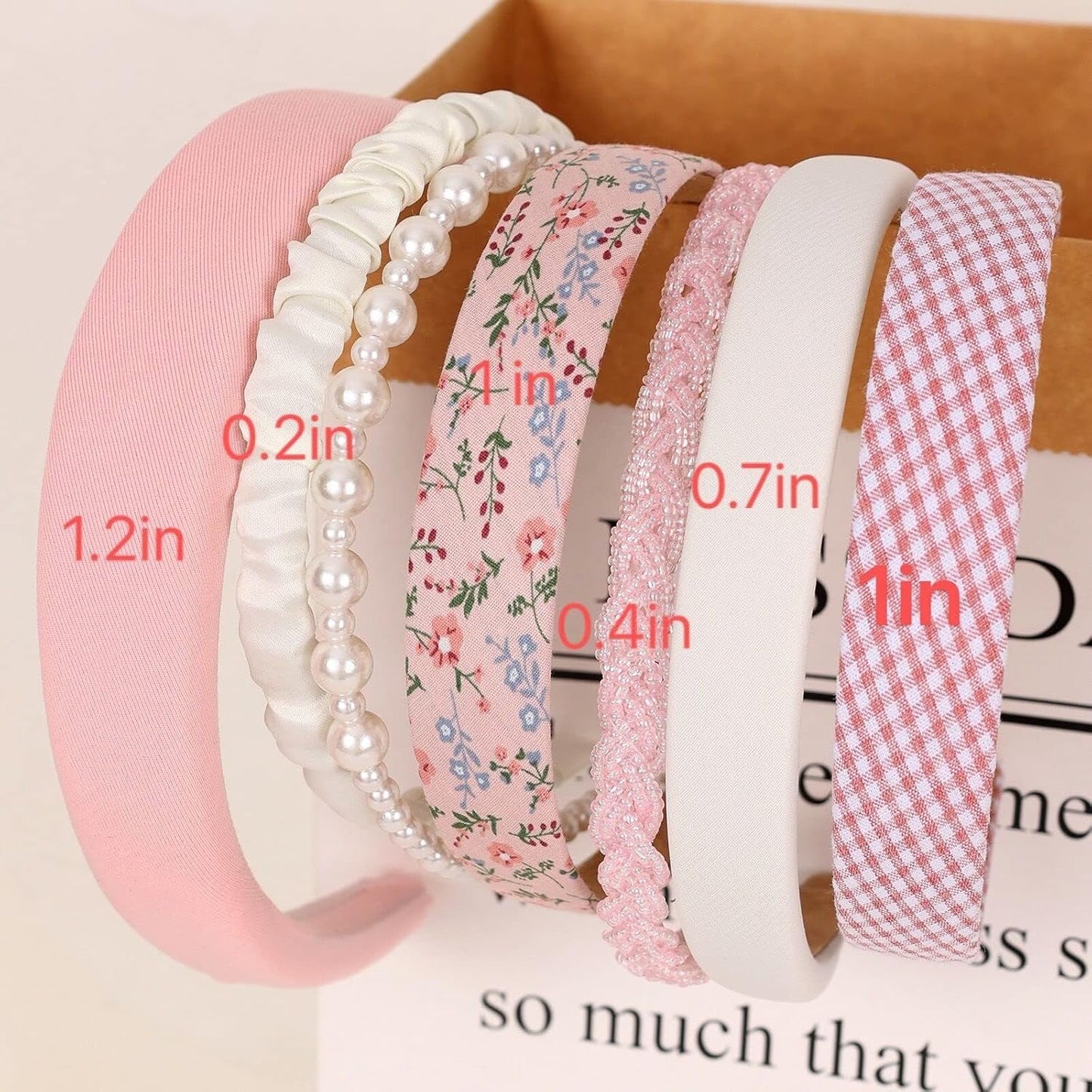 Women's Pearl Floral Padded Wide Bandana Headbands, Vintage Hair Accessories, Pink