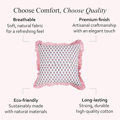 CPC Pink Sapphire Ruffle Throw Pillow Covers for Couch, 18x18 Inch Cotton Stripe Ruffle Couch Pillows for Living Room, Hidden 14 Inch Zipper Boho Pillow Case or Cute Outdoor Pillows