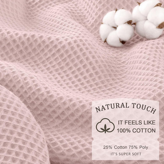 Waffle Weave Shower Curtain - Blush Pink Cotton Fabric Texture Heavyweight Shower Curtain for Bathroom,Washable,72Wx72L