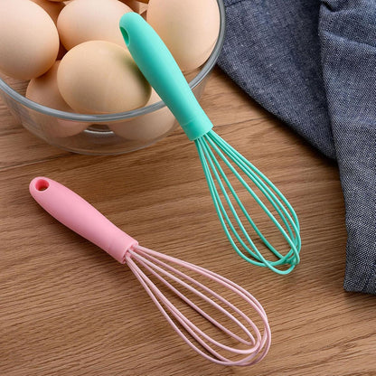 Egg Beater Utensil Kitchen Stainless Steel Wire Non Stick with Soft Handle Mixer Silicone Whisk for Beating Sauce Baking (Pink)