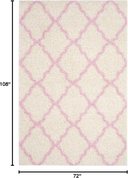 SAFAVIEH Dallas Shag Collection Area Rug - 6' x 9', Ivory & Light Pink, Trellis Design, Non-Shedding & Easy Care, 1.5-inch Thick Ideal for High Traffic Areas in Living Room, Bedroom (SGD257P)