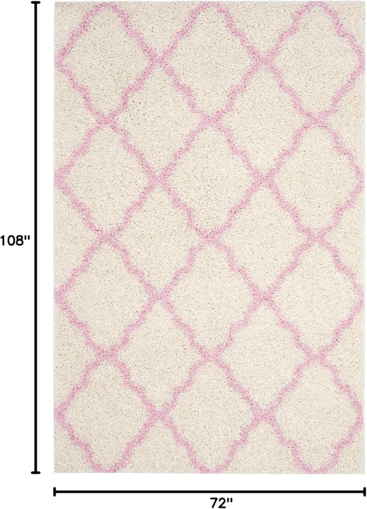 SAFAVIEH Dallas Shag Collection Area Rug - 6' x 9', Ivory & Light Pink, Trellis Design, Non-Shedding & Easy Care, 1.5-inch Thick Ideal for High Traffic Areas in Living Room, Bedroom (SGD257P)