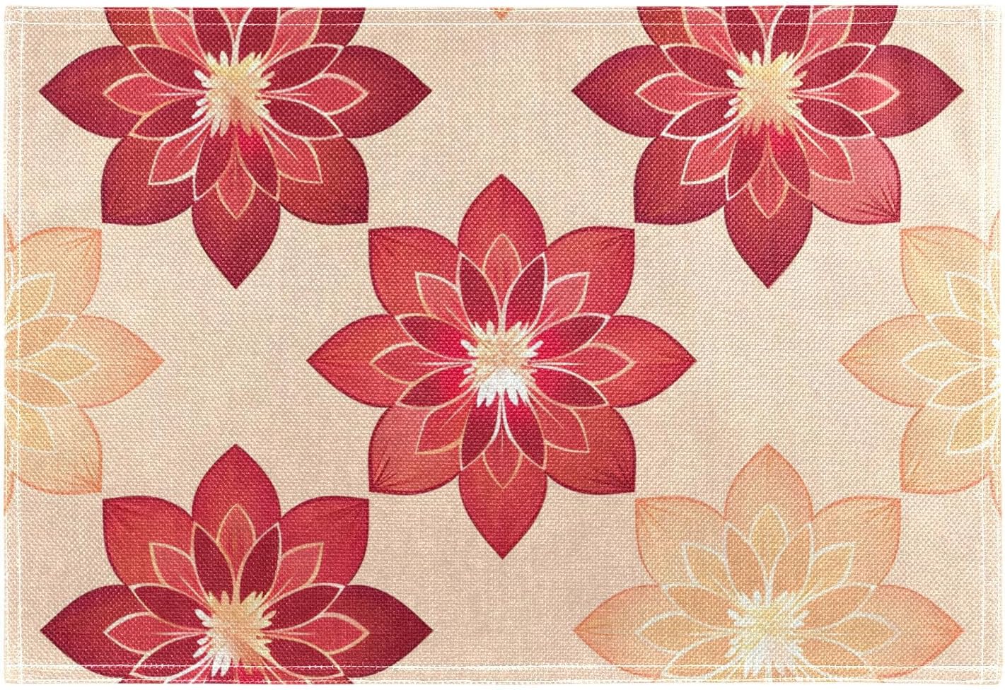 Table Placemats Set of 4 Geometric Flowers Peach Pattern Cotton Linen Cloth Washable Table Mats Heat Resistant Reusable Place Mat for Kitchen Dining 12x18 Inch