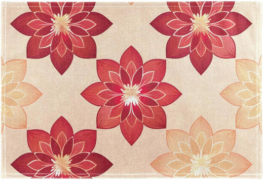 Table Placemats Set of 4 Geometric Flowers Peach Pattern Cotton Linen Cloth Washable Table Mats Heat Resistant Reusable Place Mat for Kitchen Dining 12x18 Inch