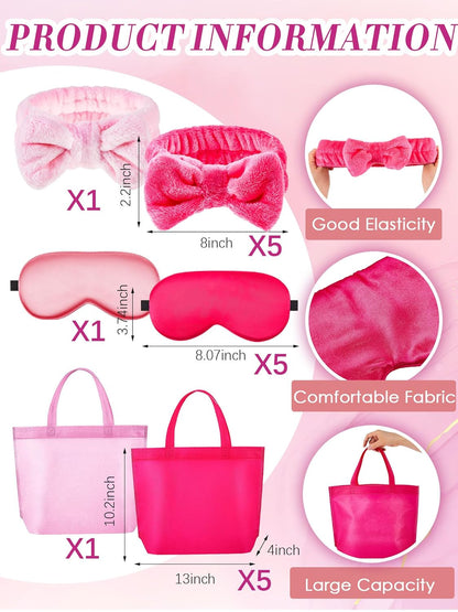 Sintuff Girls Spa Party Supplies 24 Pcs-6 Robes, 6 Headbands, 6 Eye Masks & 6 Tote Bags for Sleepover Slumber Birthday Party(Size 8,Pink)