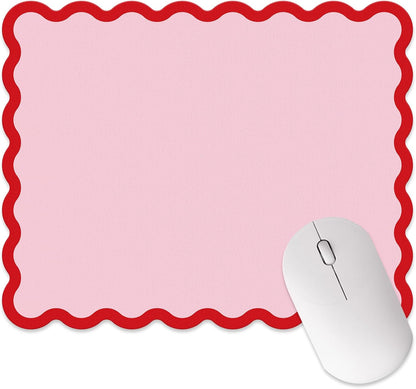 Whaline Scalloped Mouse Pad Non-Slip Desk Mat Pad Rectangle Red Pink Scalloped Edge Mousepad for Home Study Office Decor Computer Keyboard Accessories