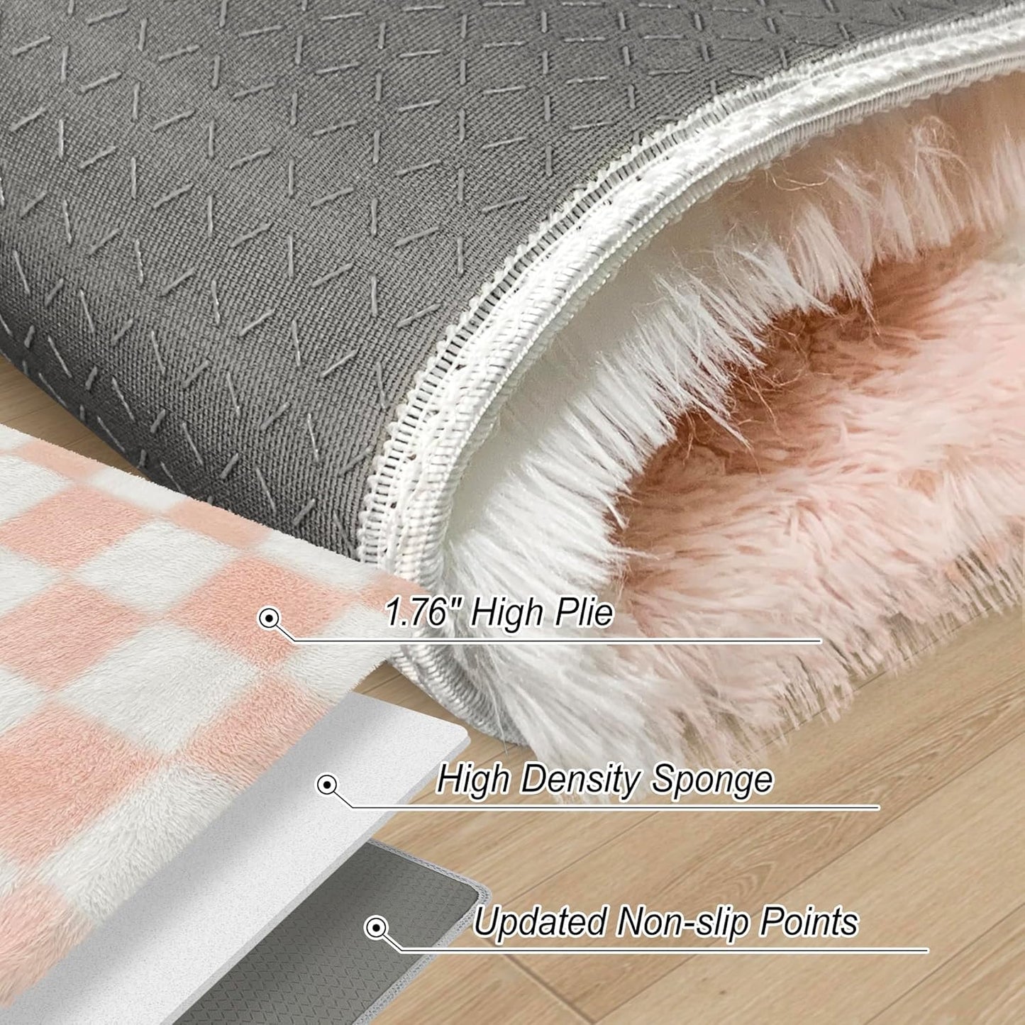 Soft Small Area Rug 2x3 for Bedroom Pink Checkered Rug Plush Shag Carpet for Kids Room Shaggy Throw Rugs Non Silp Indoor Entrance Door Mat for Living Room Dorm Nursery