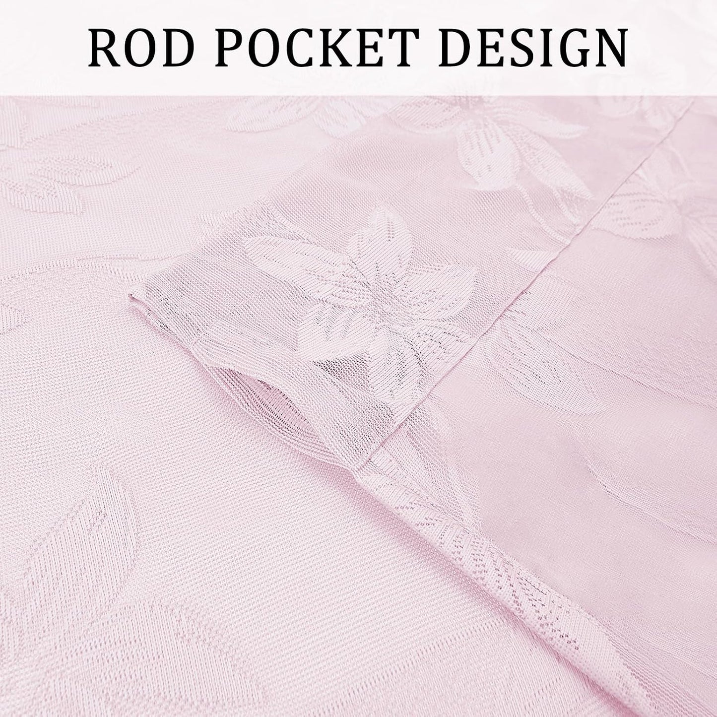 DWCN 2 Pack White Floral Lace Valances for Kitchen - Rod Pocket Half Window Sheer Curtains for Small Window Living Room Cafe, 42 x 18 inch, Sakura Pink