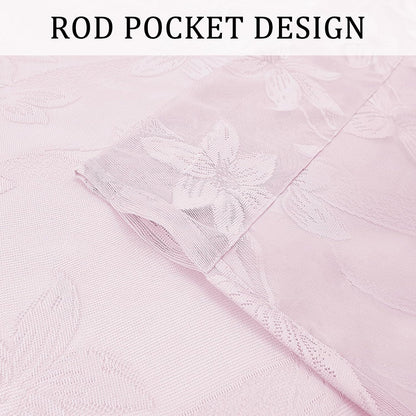 DWCN 2 Pack White Floral Lace Valances for Kitchen - Rod Pocket Half Window Sheer Curtains for Small Window Living Room Cafe, 42 x 18 inch, Sakura Pink