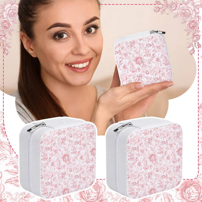 Novabright 8 Pcs Pink and White Floral Travel Jewelry Case Bulk Small Bridesmaid Jewelry Organizers and Storage Box Gifts Little Accessories Holder Tiny Wedding Bridal Party Favors for Women
