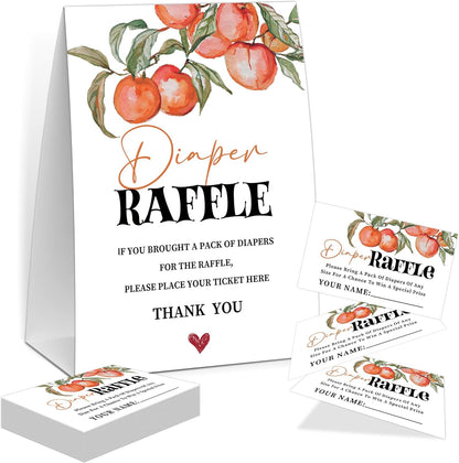 Peach Baby Shower Diaper Raffle, Baby Shower Game, Include One 5×7 Sign and 50 Diaper Raffle Tickets, Sweet Peach Gender Reveal Party Decoration Supplies - FG14