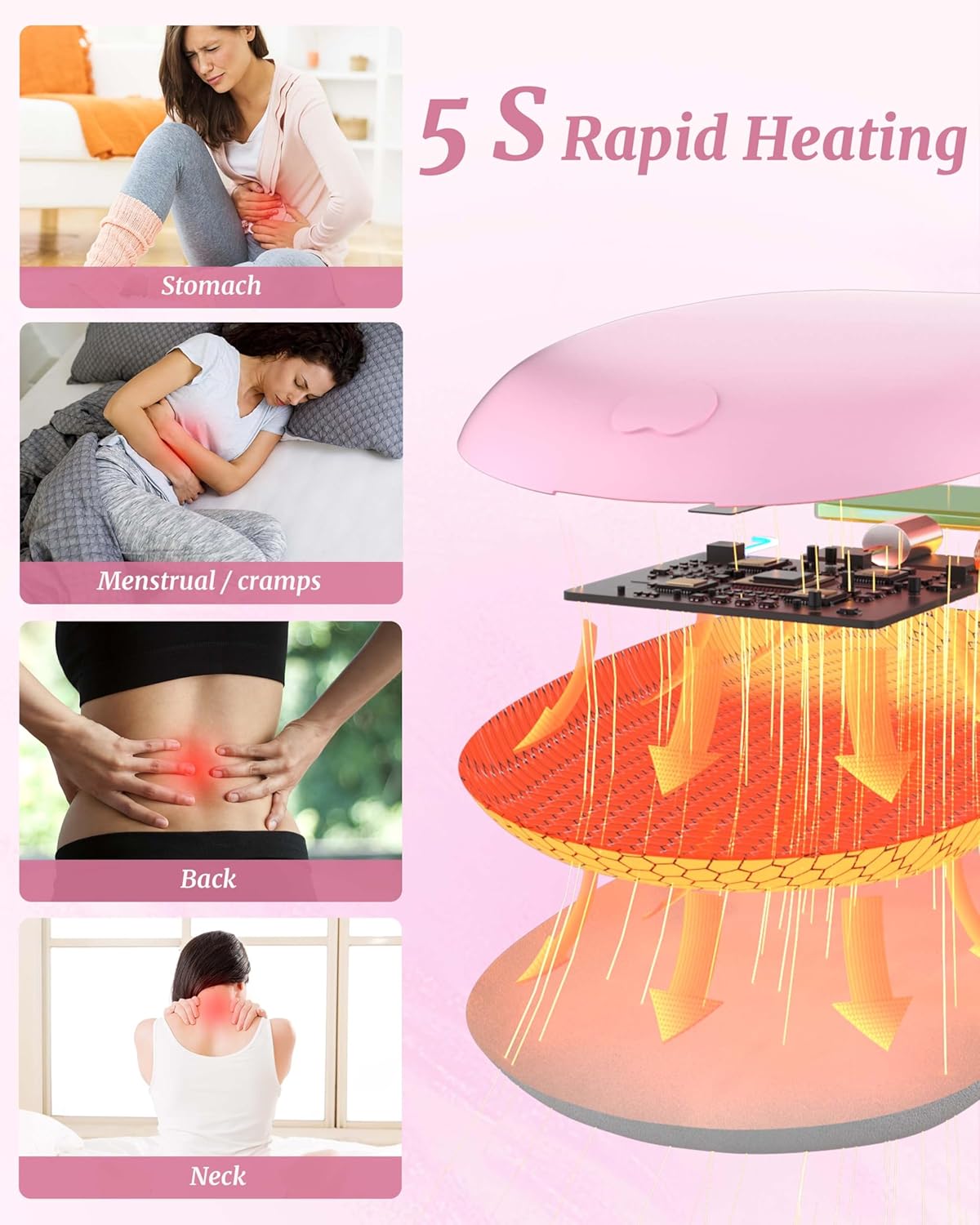 Portable Heating Pad, Upgraded Cordless Electric Fast Heating Pad for Back Belt 6 Heat 6 Vibrating Modes Gifts for Women Girls Her Girlfriend Pink