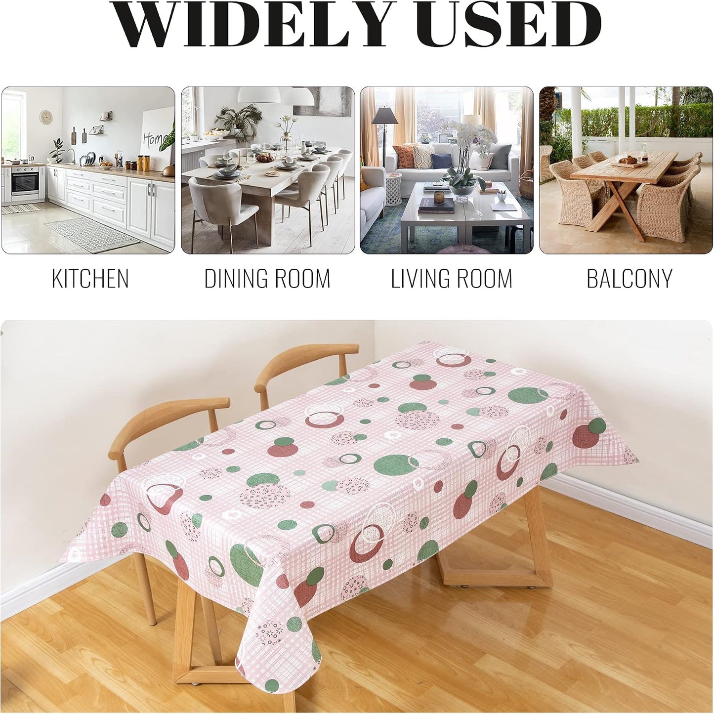 FIFTY FEET 84 * 60 Inch Rectangle Tablecloth, Vinyl Tablecloth with Flannel Backing for Rectangle Tables, Spill Proof Plastic Picnic Table Cover for Dining/Camping/Indoor/Outdoor(Pink Plaid)