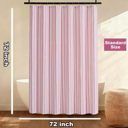 PROCIDA Pink Shower Curtain-Wider Striped, 72x72 Inch Yarn Dyed Linen Blend Cloth Fabric Bathroom Curtain with 12 Metal Hooks, Bath Curtain for Modern Farmhouse Bathrooms