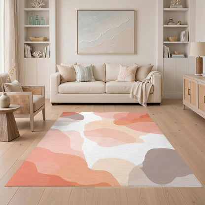 5'x7' Washable Modern Abstract Area Rug, Blush Flatwoven Floor Covering for Dining Room, Under Table, Home Office, Non-Slip Chair-Friendly Carpet | Ref:2131575