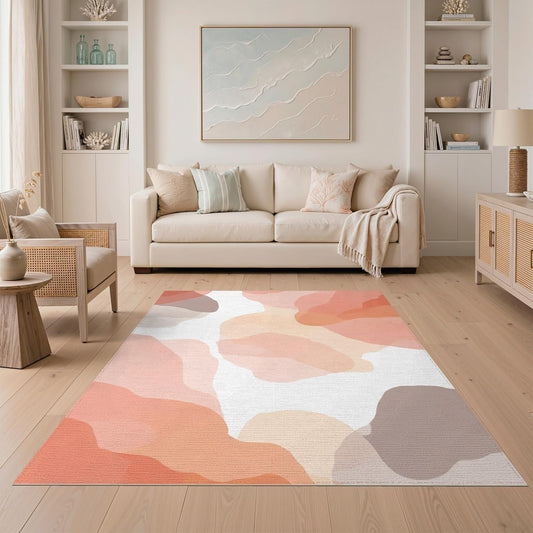 5'x7' Washable Modern Abstract Area Rug, Blush Flatwoven Floor Covering for Dining Room, Under Table, Home Office, Non-Slip Chair-Friendly Carpet | Ref:2131575