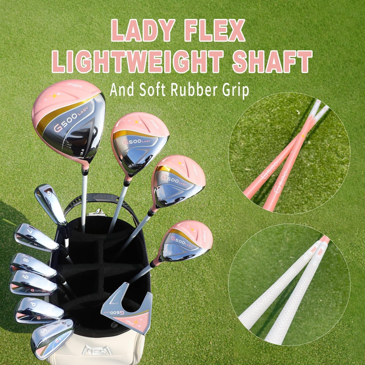 PGM Women's Golf Clubs Full Set for Right Handed with Driver Woods Hybrid Irons Wedges Putter, Lady Flex Complete Golf Set for Beginner to Intermediate Golfers with Headcovers and Club Bag