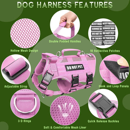WINSEE Mesh Dog Harness with 10 Pet Patches for Medium Service Dog in Training, Breathable Tactical Molle Vest with Double Handle, Reflective Military Pet Vest for Walking Hiking