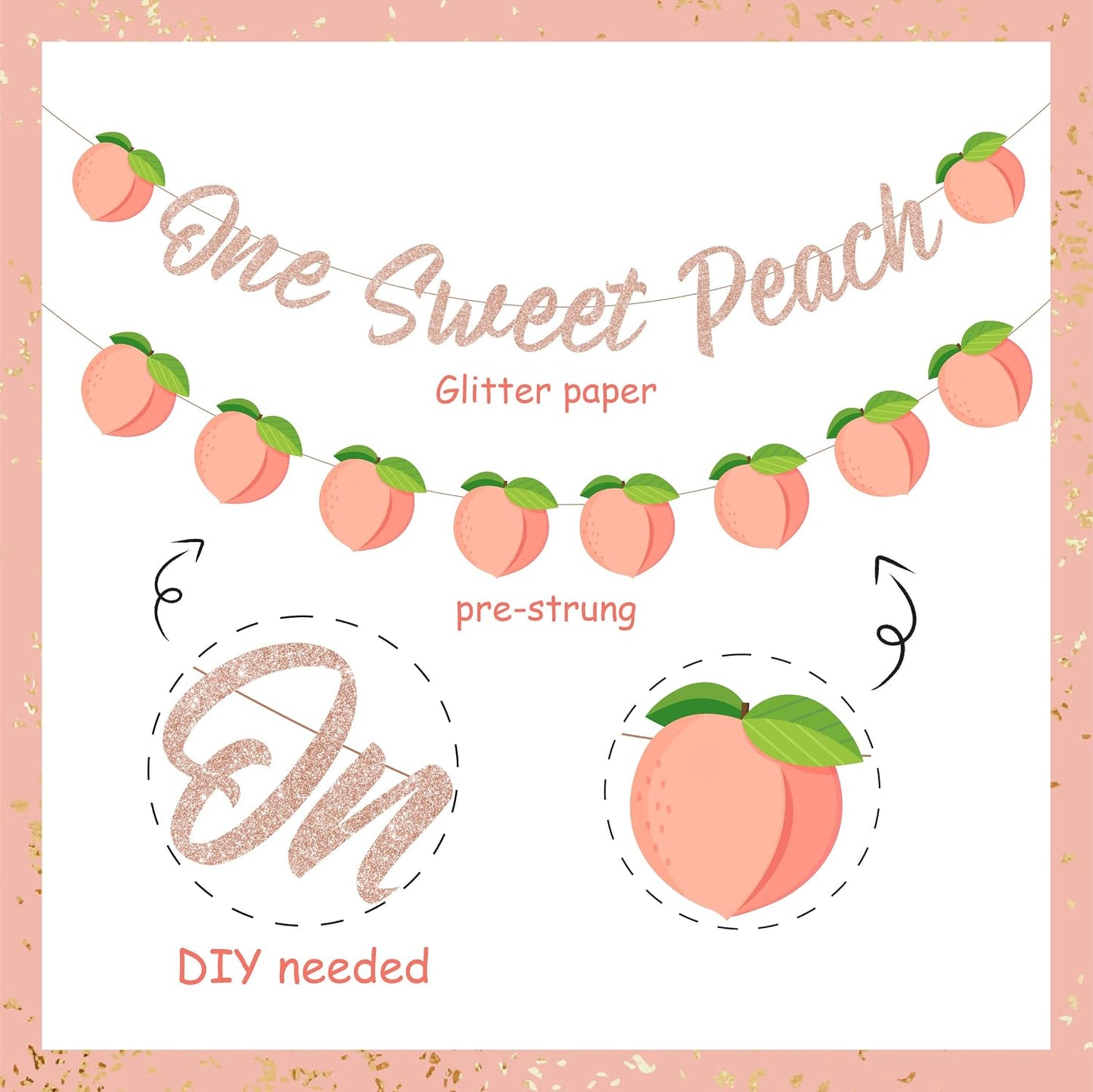 One Sweet Peach Birthday Banner One Sweet Peach Birthday Decorations Glitter Peaches Party Banner for 1st Birthday Decorations for Girls, Baby Shower, First Bday Peaches Party Decoration
