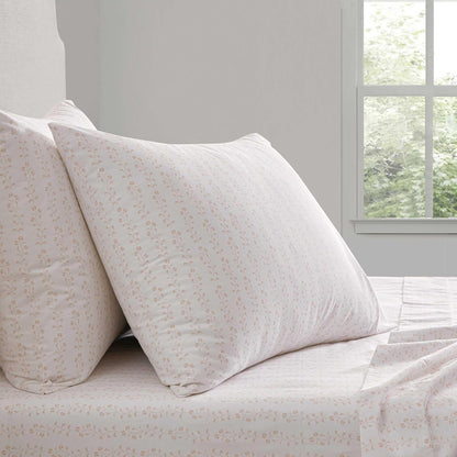 Martha Stewart - Queen Size Sheets Set, Crisp & Tailored Cooling Sheets w/a Naturally Smooth Cotton Percale Lightweight Feel - Bed Sheets with Matching Pillowcases & Fitted Sheet (Ditsy Vine Pink)