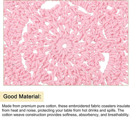 uxcell Crochet Doilies, 4Pcs 4" - Cotton Woven Fabric Coasters, Lace Round Handmade Coasters with Floral Pattern for Wedding Party Decoration (Pink)