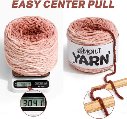 Blanket Perfect Ombre Cake Yarn - Baby Yarn for Crocheting Soft - 3 Pack of 10.6oz/300g - #6 Super Bulky - 197 Yards for Knitting, Crafts & Amigurumi, Chunky Chenille Yarn(3 Peach Blossom)