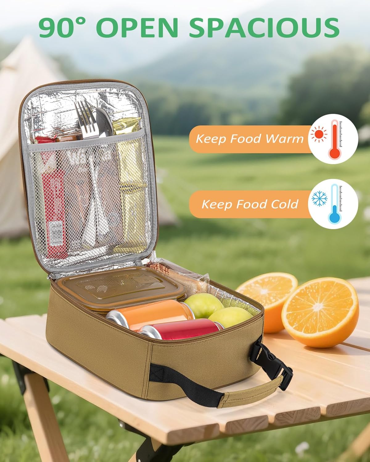 Tuwubi Lightweight Insulated Lunch Bag for Men Women & Kids - Portable Lunch Tote with Clip-On Handle for Work, School & Gym, 6 Can Capacity, Khaki