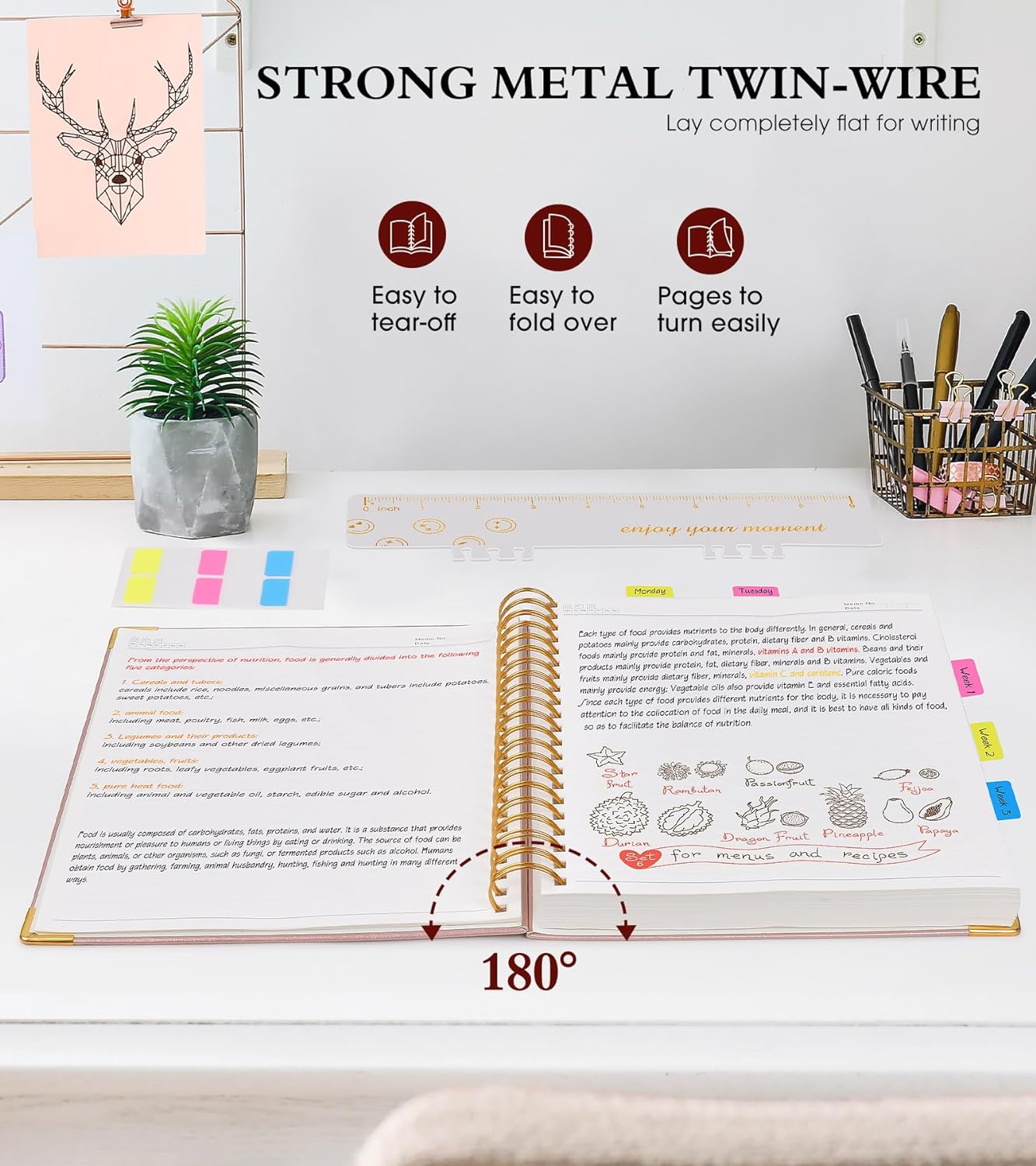 Spiral Notebook Journal 5.75” x 8.38”, 300 Pages Hardcover Leather Lined Journals for Women Men, A5 Small College Ruled Notebooks with 100 GSM Thick Paper, Spiral Journal for Writing Work School, Pink