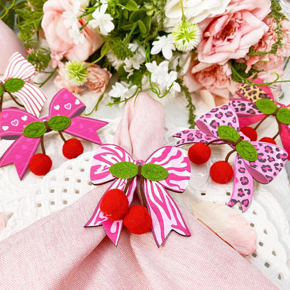 10 PCS Valentine's Day Napkin Rings Wood Pink Bow Napkin Rings Wedding Napkin Ring Holders Romantic Table Decor for Valentine's Day Anniversary Dinner Party