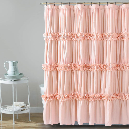 Homechoice Decor Peach Ruffle Shower Curtain, Vintage Handcrafted Bow Tie Bath Curtain for Master Bathroom, Ruched Microfiber Bathroom Curtain with 12 Buttonholes, 72" W x 84" H (LQ-10)