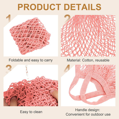 uxcell Reusable Mesh Produce Storage Bags Washable Net Portable Bag Cotton String with Long Handle for Shopping