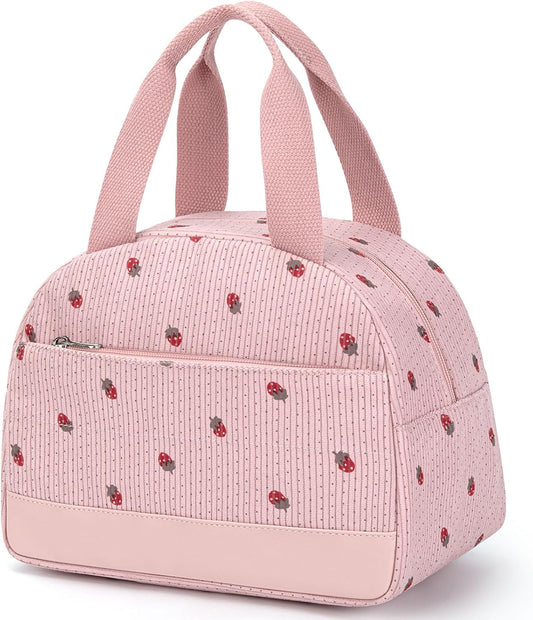 Lunch Box Lunch Bag for Women Men, Leakproof, Insulated Lunch Box Kids Tote with Large Capacity, Cooler Lunch Bag for Girls Boys for Work/Office/School (M-Pink Strawberry)