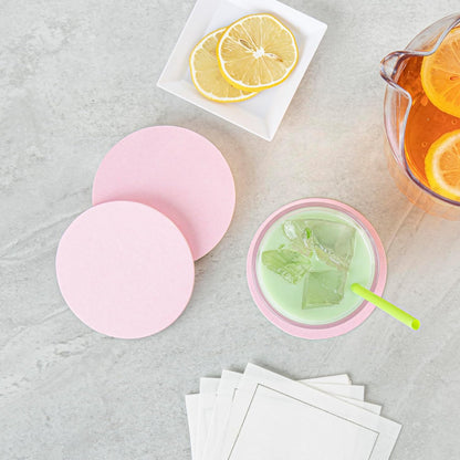 Restaurantware Drink Coaster 100 Count 4 Inch Super Absorbent Disposable Bar Coasters Tear-Resistant Reusable Drink Coasters High-Density Pulpboard Pink