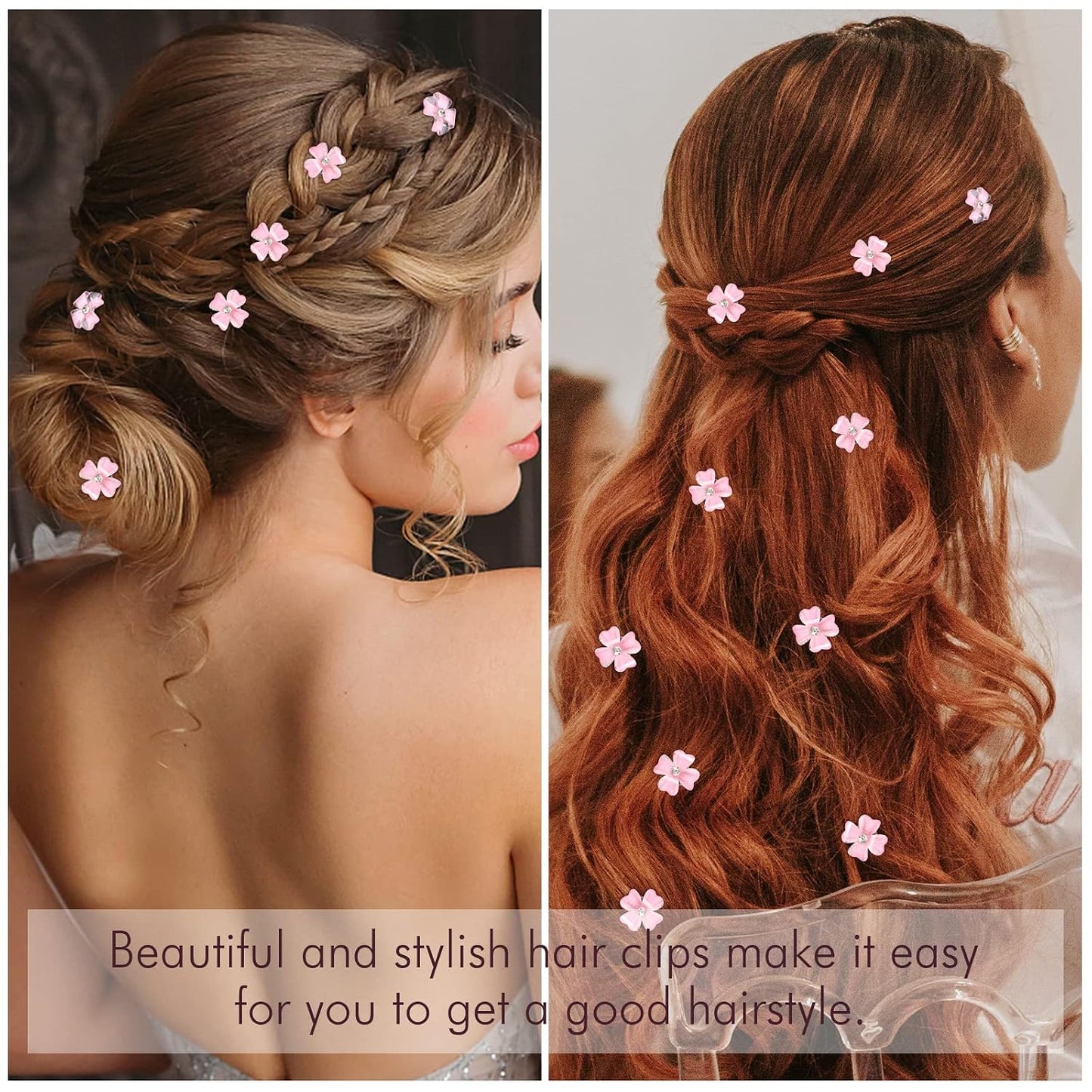 YISSION 20Pcs Mini Light Pink Flower Hair Clips, Rhinestone Decorative Hair Pins for Women and Girls Wedding Bridal Prom Daily Hairstyle Accessories