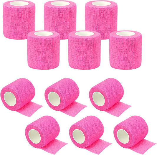 12 Rolls Athletic Pre Wrap Tape, 2 Inch x 5 Yards Self Adhesive Bandage Wrap, Cohesive Bandages for Athletic Baseball, Sports, Pets, Wrist, Ankle, Hands, Knees (Pink)