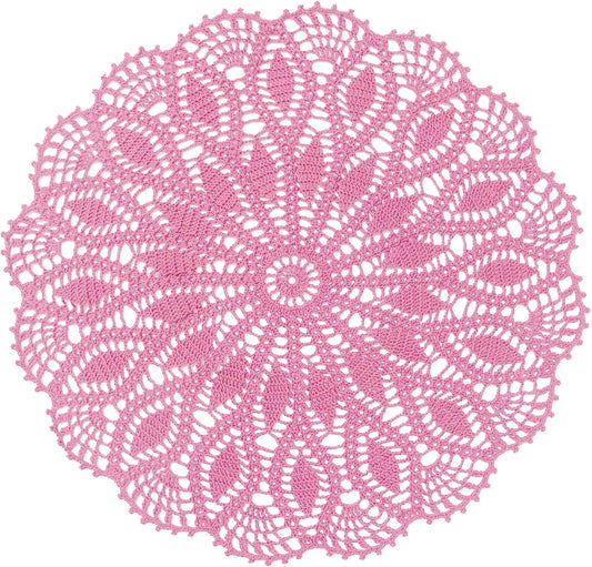SUNONE11HKA 22 Inch Table Placemat Kitchen Round Decor Doily Washable Tablecloth Doilies (Pink)