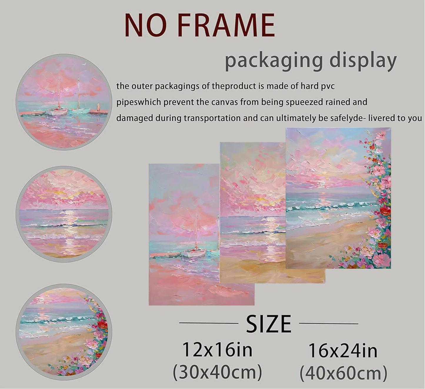 Kouserlin 3 Pcs Pastel Coastal Wall Art Set, Unframed Pink Ocean Beach Canvas Posters, Grandmillennial Preppy Room Decor of Sailboat & Wildflower for Bedroom, Girls Dorm(12x16Inch)