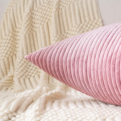 Set of 1 Lumbar Throw Pillow Cover 12x24 Inch Pink, Soft Striped Corduroy Cushion Case Modern Farmhouse Home Decor for Sofa Living Room Couch Bed