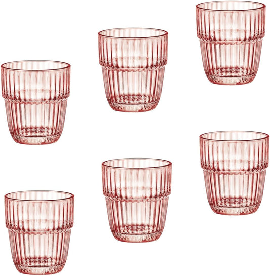 Bormioli Rocco Barshine 10.38 oz. Rocks Stackable Tempered Drinking Glasses, Set of 6, Peach