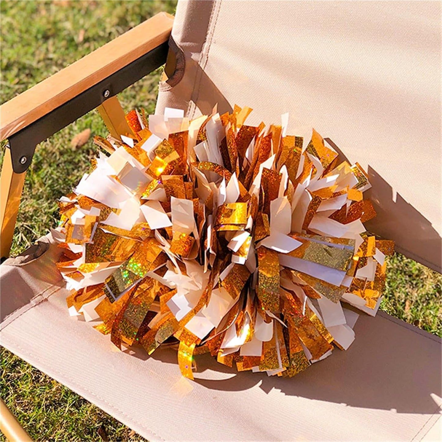 Shining Cheer Pom Poms 3pcs Colorful Laser Cheerleading Pom Poms with Baton Handle for Team Spirit Sports Dance Cheering